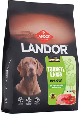 Сухой корм для собак Landor Для взрослых собак мелких пород c индейкой и ягненком / L1040 (1.5кг)