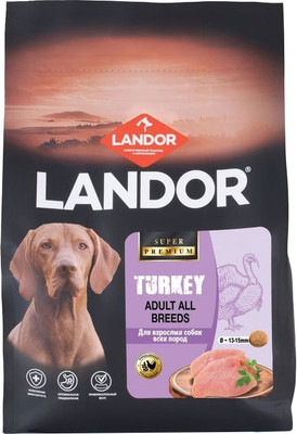 Сухой корм для собак Landor Monoprotein для взрослых собак всех пород с индейкой / F2130 (3кг)