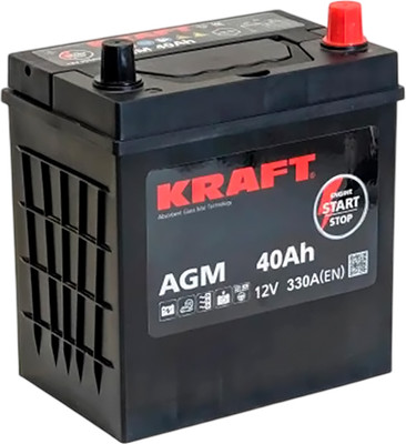 Автомобильный аккумулятор KrafT AGM Asia 40 JR 330A / AGM-B21 (40 А/ч)