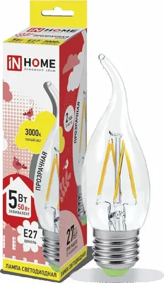 Лампа INhome LED-Свеча на ветру Deco 5Вт 230В Е27 3000К 450Лм / 4690612007649 (прозрачный)