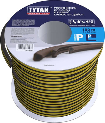 Лента уплотнительная Tytan Professional Для окон и дверей Р 100мx9ммx5.5мм / 91577 (черный)