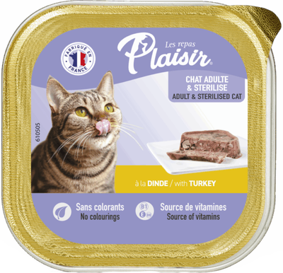 Влажный корм для кошек Plaisir паштет из индейки ламистер (100г)