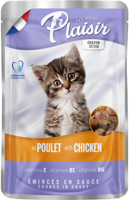 Влажный корм для кошек Plaisir для котят курица в соусе (100г)