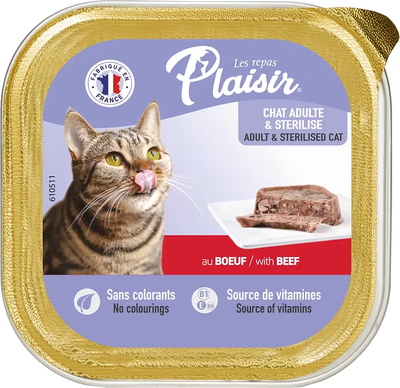 Влажный корм для кошек Plaisir паштет из говядины ламистер (100г)