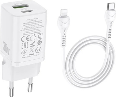 Зарядное устройство сетевое Hoco N13 Bright PD30W+QC3.0 1хType-C 1хUSB-A 3A / 6931474747426