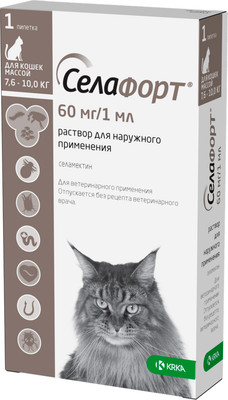 Капли от паразитов KRKA Селафорт для кошек 7.6-10кг (1мл)