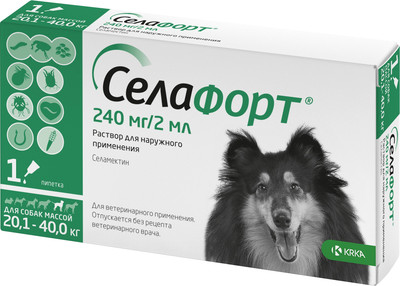 Капли от паразитов KRKA Селафорт для собак 20-40кг (2мл)