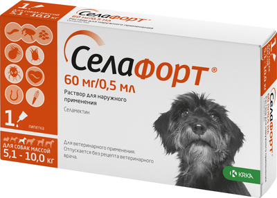 Капли от паразитов KRKA Селафорт для собак 5-10кг (0.5мл)