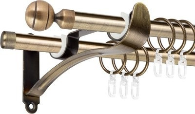 Карниз для штор АС ФОРОС Prime D16Г/16Г + наконечники Шар рифленый (1.6м, антик)
