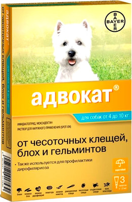 Капли от паразитов Elanco Адвокат для собак 4-10кг (3x1мл)