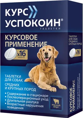 Таблетки успокаивающие для животных Успокоин Курс Для собак средних и крупных пород 612мг (16 таблеток)