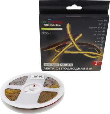 Светодиодная лента Truenergy 24V-COB-480D 12W/m 3000K IP20 / 16540 (5м)
