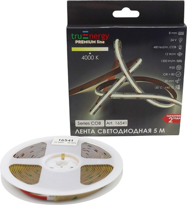 Светодиодная лента Truenergy 24V-COB-480D 12W/m 4000K IP20 / 16541 (5м)