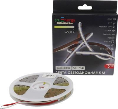 Светодиодная лента Truenergy 24V-COB-480D 12W/m 6500K IP20 / 16542 (5м)