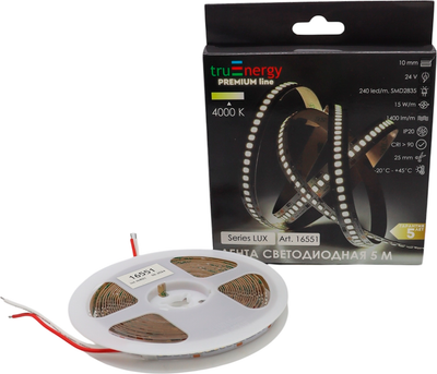 Светодиодная лента Truenergy LUX 24V-240D 15W/m 4000K IP20 / 16551 (5м)