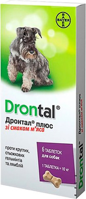 Таблетки от глистов Дронтал Плюс в форме косточки (6шт)