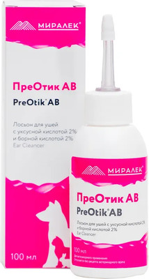 Лосьон для лечения ушей у животных Миралек ПреОтик AB (100мл)