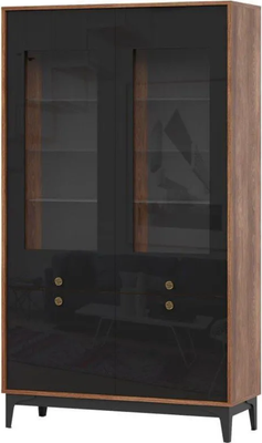 Шкаф с витриной НК Мебель Brass ШКС-2 (черный глянец)