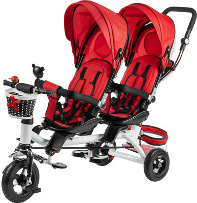 Трехколесный велосипед с ручкой NINO Двухместный (красный)