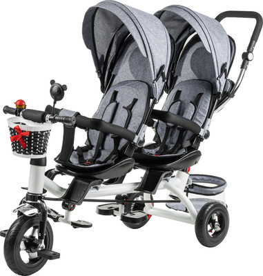 Трехколесный велосипед с ручкой NINO Двухместный (серый)
