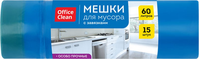 Пакеты для мусора OfficeClean Особо прочные с завязками 60л / 344044 (15шт, синий)