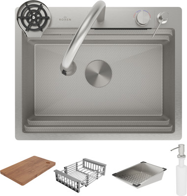 Мойка кухонная со смесителем Roxen Stage Plus 560250-60-S многофункциональная 8 в 1 (сатин текстурный)