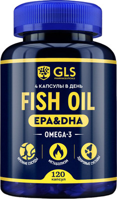 Жирные кислоты GLS Pharmaceuticals Омега-3 Fish Oil  №120 (капсулы массой 720мг)