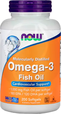 Жирные кислоты NOW Омега-3 1000мг (200 капсул)