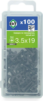 Саморез ЕКТ Для гипсокартона 3.5х19 частый шаг / B009471 (100шт, фосфатированный)