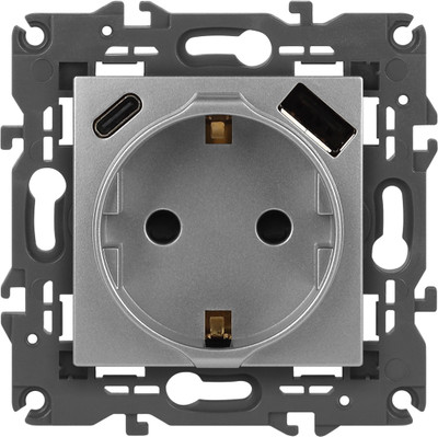Розетка ЭРА Elegance 14-4108-03 2P+E 16A-250В / Б0067741 (алюминий)