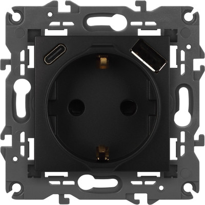 Розетка ЭРА Elegance 14-4108-05 2P+E 16A-250В / Б0067724 (антрацит)