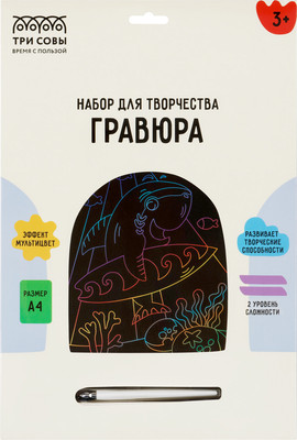 Гравюра Три совы Акула-серфер / GA4_49944