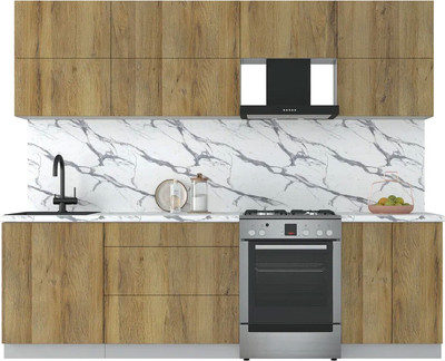 Кухонный гарнитур Интерлиния Мила Матте 2.6 Б (дуб вотан/дуб вотан/белый гранит)