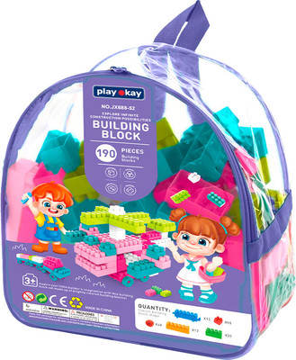 Конструктор PlayOkay Блочный конструктор (190эл, розовый)