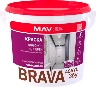 Краска MAV Brava Acryl 35у для окон и дверей ВД-АК-1035у (1л, белый М-1 полуглянцевый)