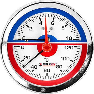 Термоманометр сантехнический Valfex 63мм 1/2" 6 бар 120°С / VF.TMZ.63.012.06