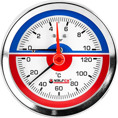 Термоманометр сантехнический Valfex 63мм 1/2" 10 бар 120°С / VF.TMZ.63.012.10