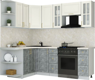 Кухонный гарнитур Интерлиния Мила Шато 1.5x2.2 LV (белый/керамика/опал светлый)