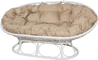Диван садовый M-Group Мамасан Home / 12880101 (белый ротанг/лен подушка)
