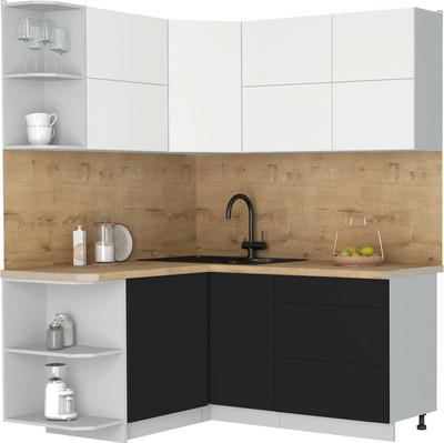 Кухонный гарнитур Интерлиния Мила Матте 1.5x1.7 А (белый/черный/дуб бунратти)