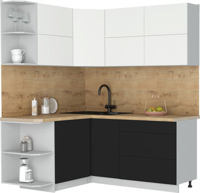 Кухонный гарнитур Интерлиния Мила Матте 1.5x1.8 А (белый/черный/дуб бунратти)
