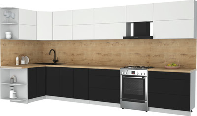 Кухонный гарнитур Интерлиния Мила Матте 1.5x4.0 Б (белый/черный/дуб бунратти)