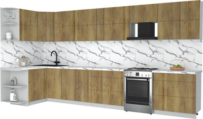 Кухонный гарнитур Интерлиния Мила Матте 1.5x4.0 Б (дуб вотан/дуб вотан/белый гранит)