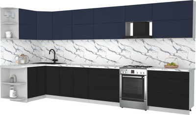 Кухонный гарнитур Интерлиния Мила Матте 1.5x4.0 Б (индиго/черный/белый гранит)
