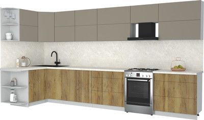 Кухонный гарнитур Интерлиния Мила Матте 1.5x4.0 Б (луна/дуб вотан/опал светлый)