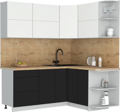 Кухонный гарнитур Интерлиния Мила Матте 1.5x1.9 А PR (белый/черный/дуб бунратти)