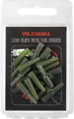 Набор клипс для грузила Волжанка Lead Clips with Tail Rubber / CVLCTL-TG (8шт, зеленый)