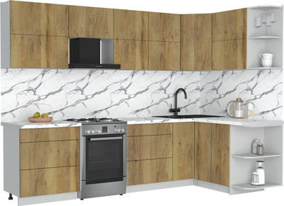 Кухонный гарнитур Интерлиния Мила Матте 1.5x2.9 Б PR (дуб вотан/дуб вотан/белый гранит)