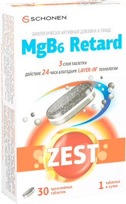 Витаминно-минеральный комплекс ZEST Магний B6 Ретард трехслойные (30таблеток)