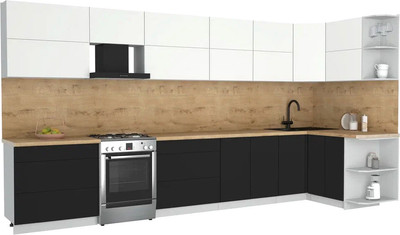 Кухонный гарнитур Интерлиния Мила Матте 1.5x4.0 Б PR (белый/черный/дуб бунратти)